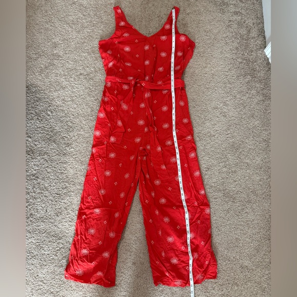 LOFT Red Floral Wide Leg Sleeveless Jumpsuit Size 6 - Picture 7 of 9